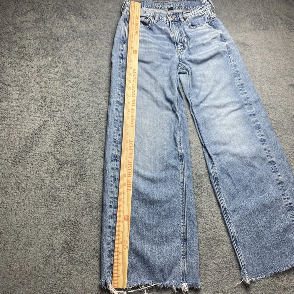 American Eagle Jeans Womens Size 0 Blue Super High Rise Baggy Wide Leg, Denim - Picture 8 of 16
